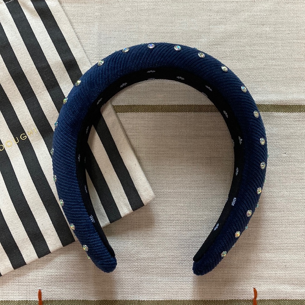 Lele Sadoughi Midnight Ribbed Crystal Padded Headband